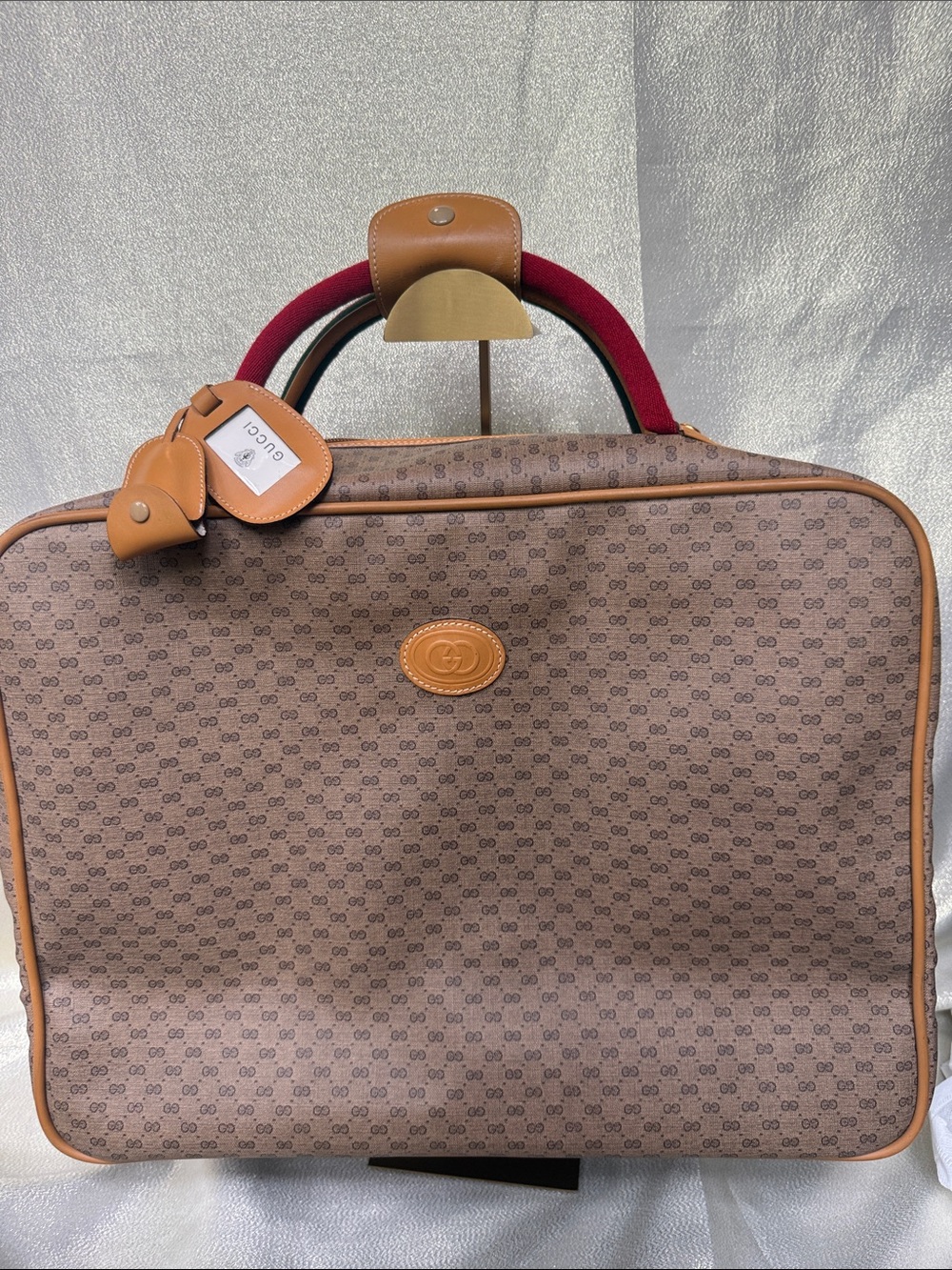 Gucci Monogram Travel Bag with Sherry Line and Tan Leather